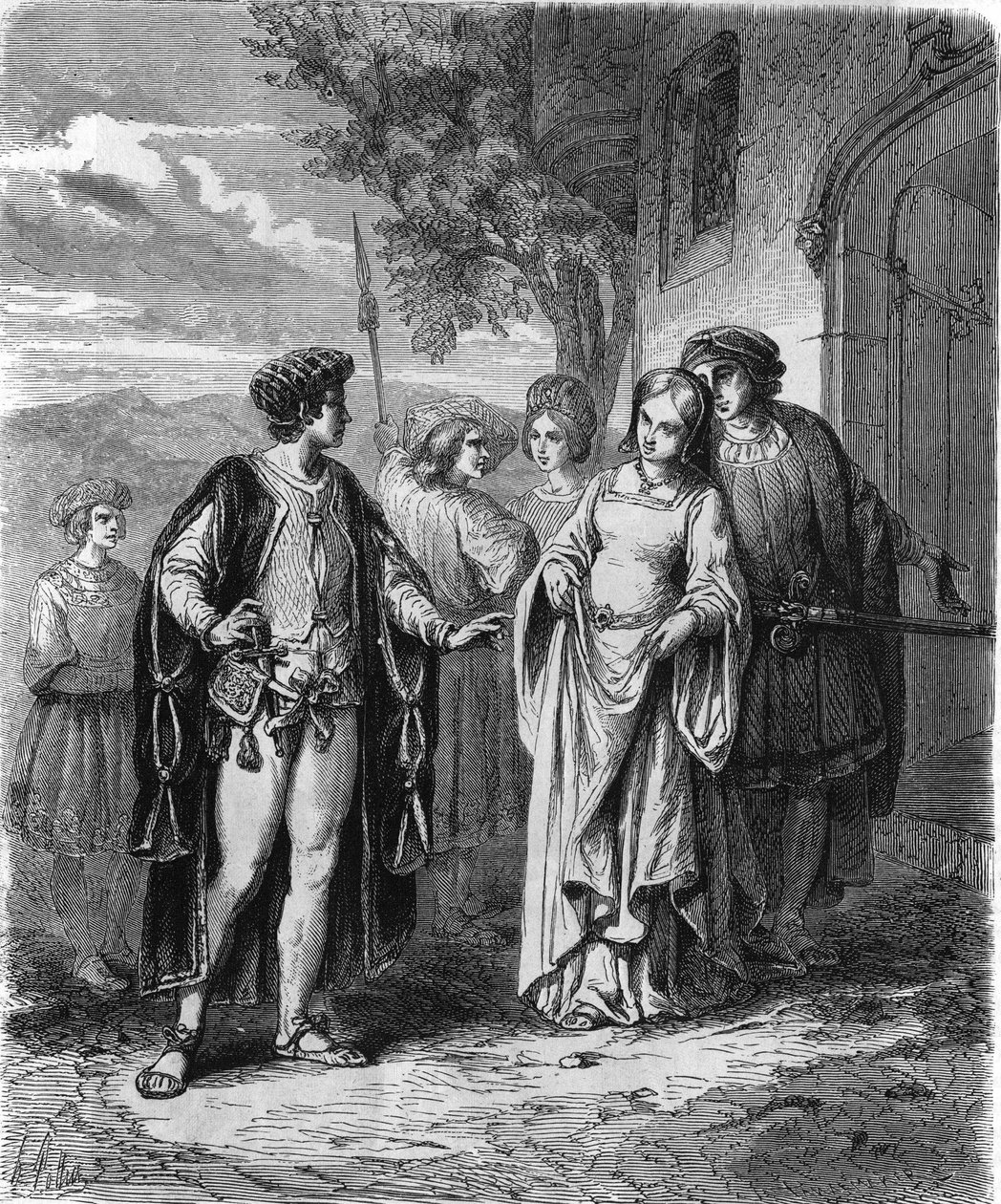 1400-tals kostumer. 1800-tals gravering. af Unknown artist