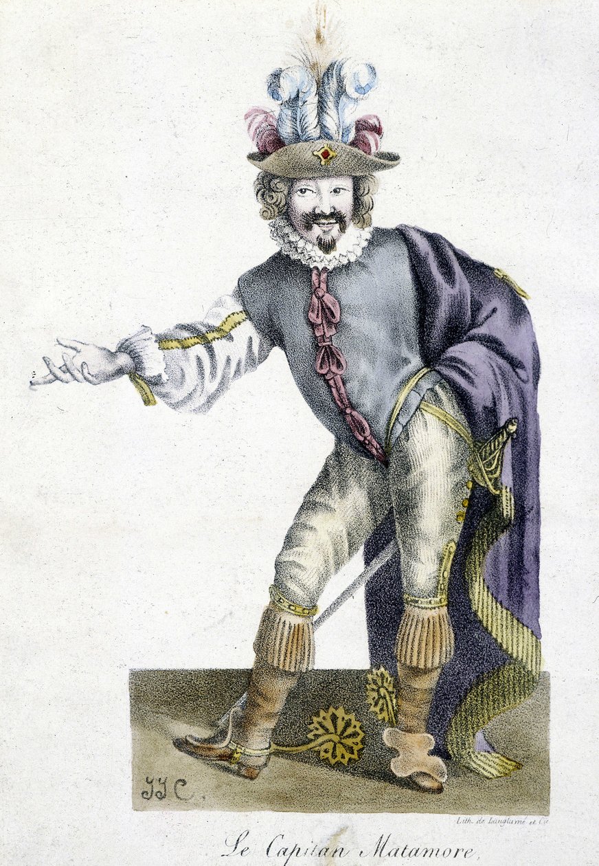 1500-tals teaterpersonlighed: Capitan Matamore, Arts Deco. af Unknown artist