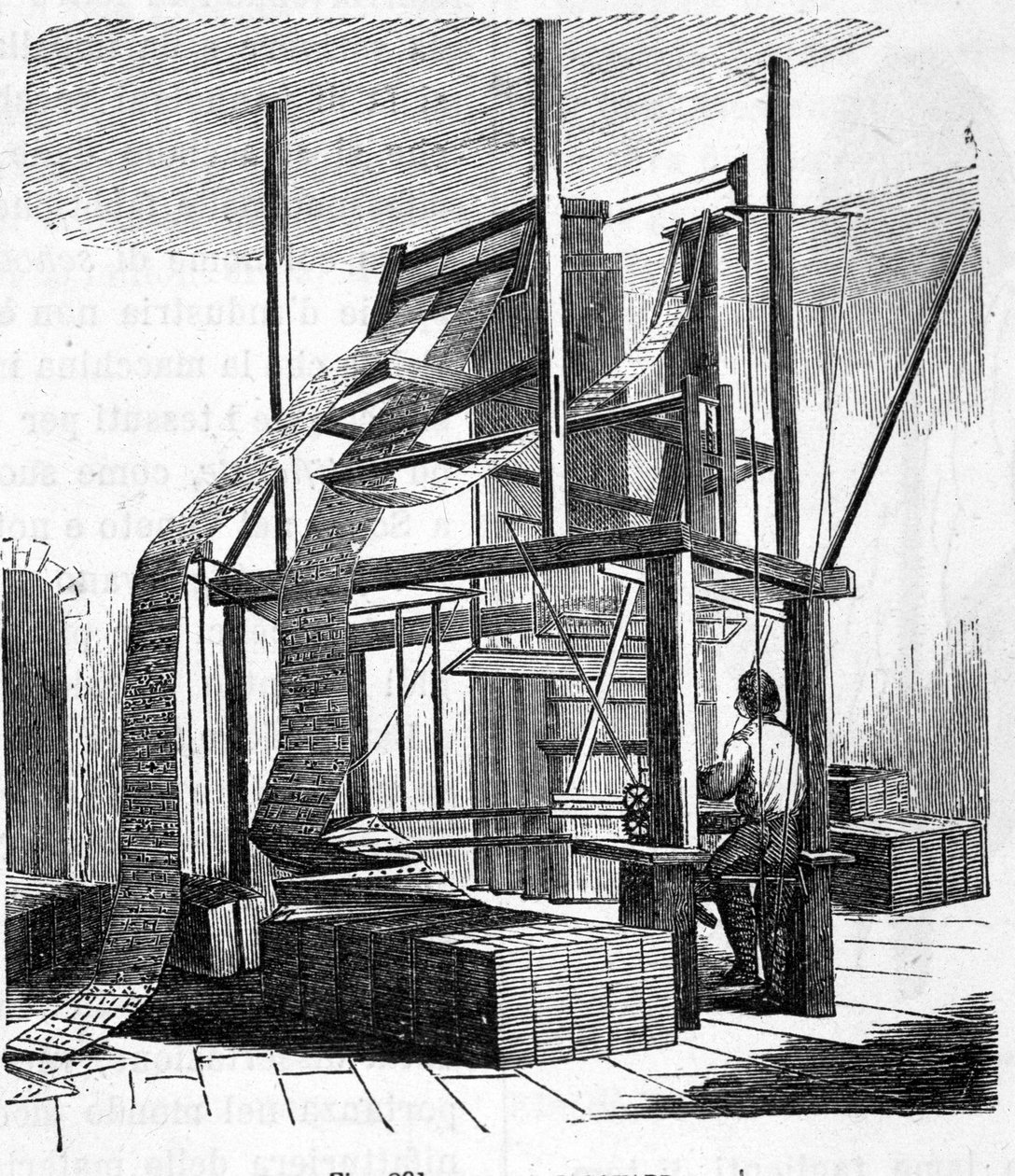 1801 Jacquard vævevæv. 1800-tals gravering. af Unknown artist
