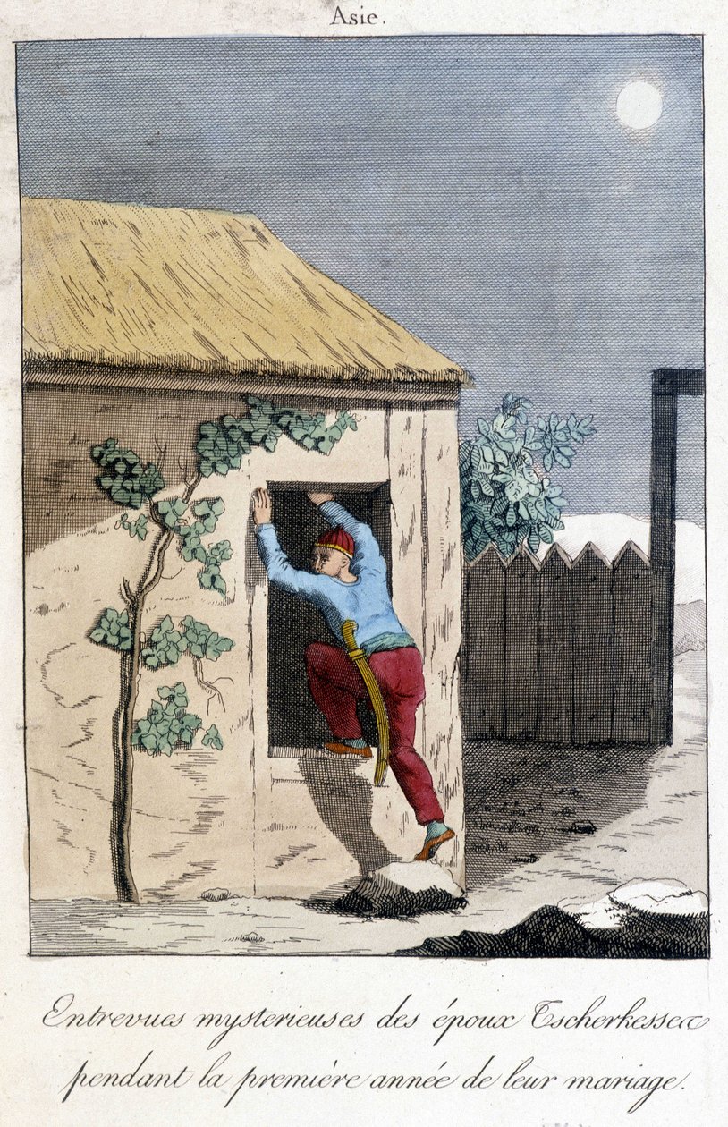 Diagram fra 1811, der illustrerer de mystiske interviews af Tscherkessens ægtefæller i det første år af deres ægteskab (Asien). af Unknown artist