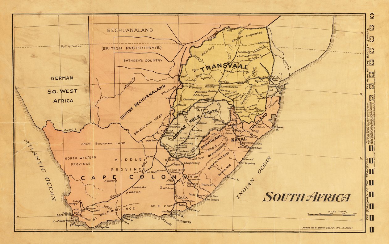 1899 kort over Sydafrika under Anden Boerkrig (farvegravering) af Unknown artist