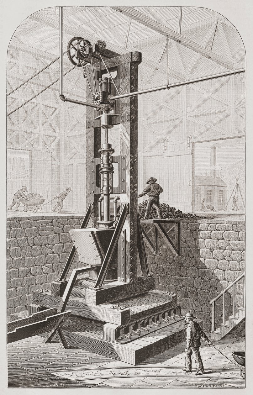 1800-tallets stempelmølle, også kendt som et stempelbatteri eller stempelmølle af Unknown artist