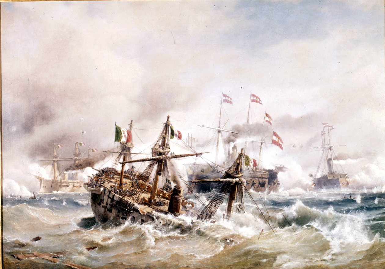 20/07/1866: Slaget ved Lissa ud for Dalmatien: Østrigerne ødelægger den italienske flåde. af Unknown artist