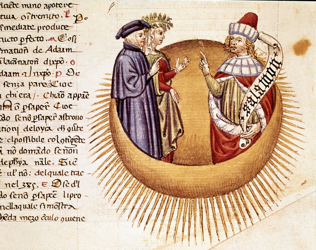 4. himmel: Dante og Beatrice møder kong Salomon. Oplyst side, der illustrerer en sang fra Paradiset fra "Divina Commedia" af Dante Alighieri (1265-1321). 14. århundrede, Venedig, Biblioteca Marciana af Unknown artist