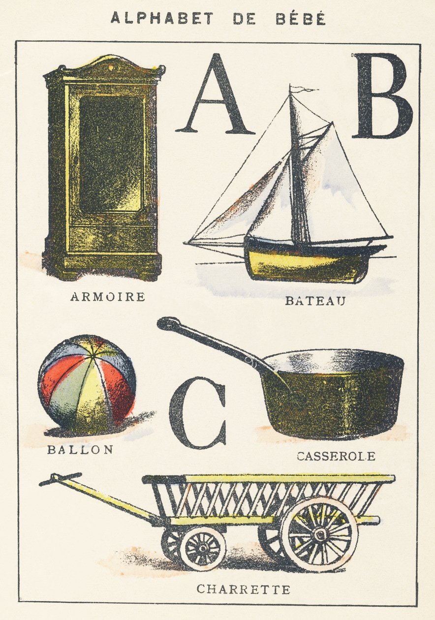 A B C: skab, båd, ballon, gryde, vogn af Unknown artist