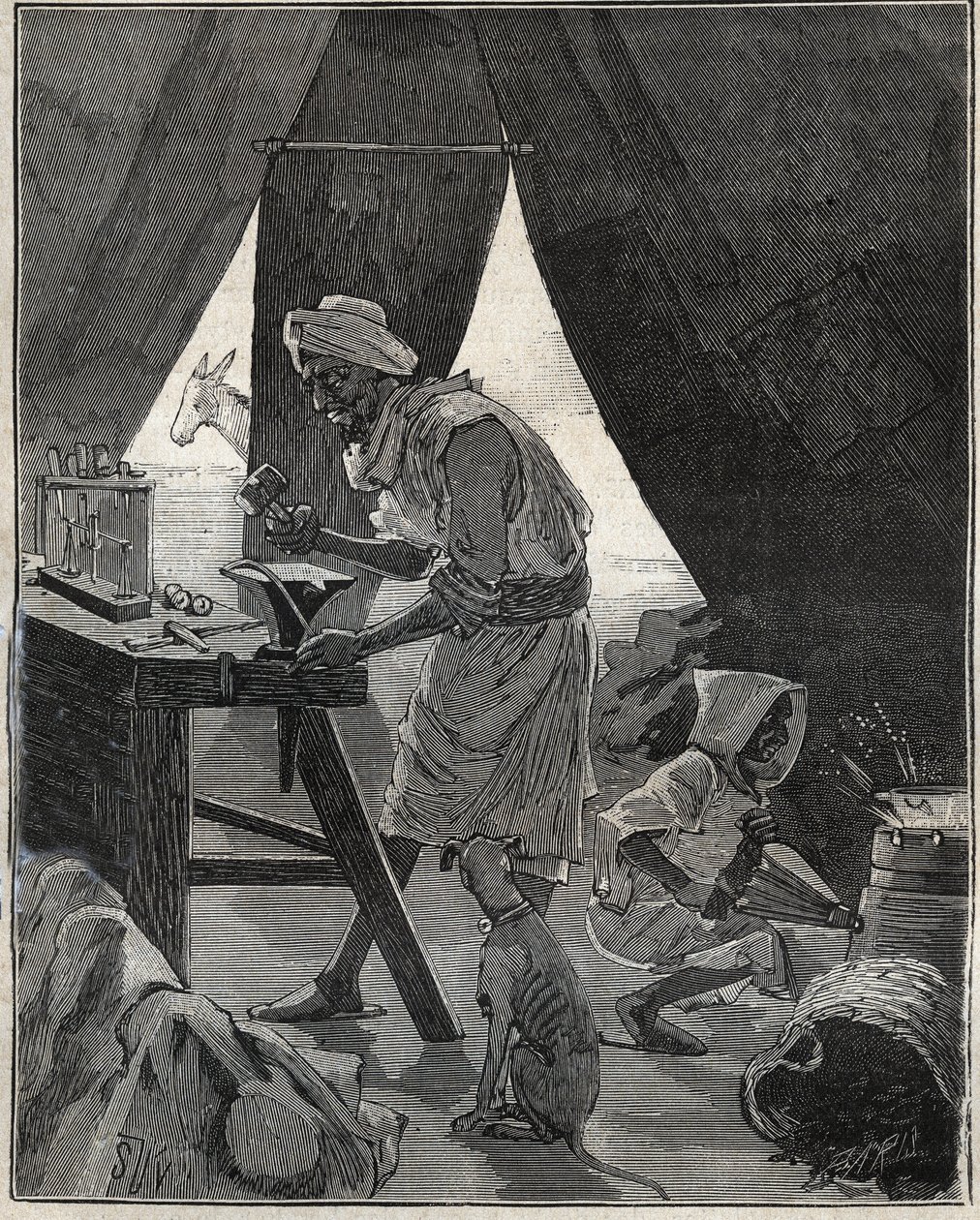 En kabylsk guldsmed i Algeriet i det 19. århundrede. Indgravering fra 1885 i "" Les arts et metiers illustres"" af Adolphe BITARD. af Unknown artist