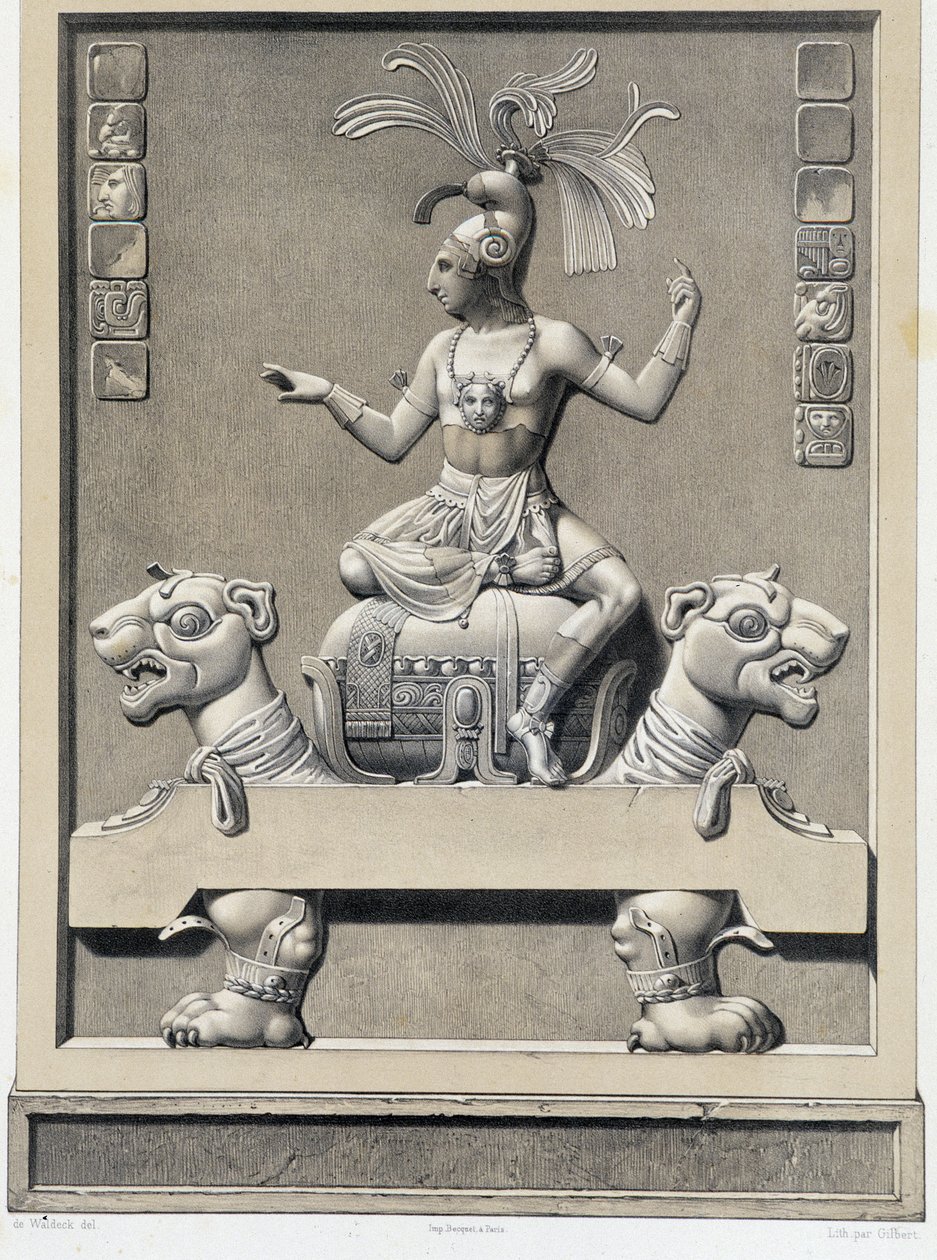 A King on a Sopha - i "" Ancient Monuments of Mexico: Palenqué and Other Ruins of the Ancient Civilization of Mexico"" af Brasseur de Bourbourg, Paris af Unknown artist