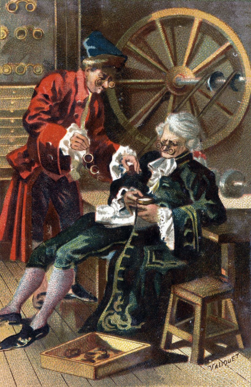 En Lunetier (optiker - producent af briller) i 1745. af Unknown artist