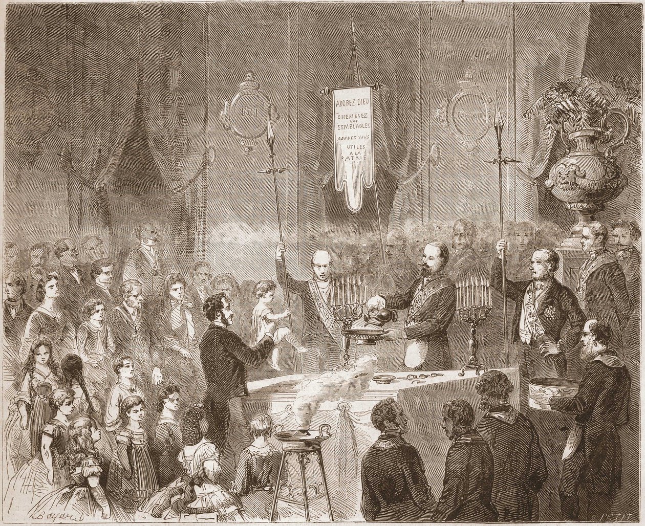 En Maconnic Bapteme i lodgen i Fraternelle Amitive i 1861. af Unknown artist