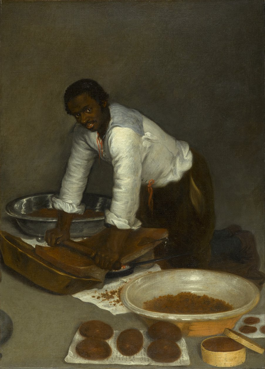 En mand, der skraber chokolade, ca. 1680-1780 (olie på lærred) af Unknown artist