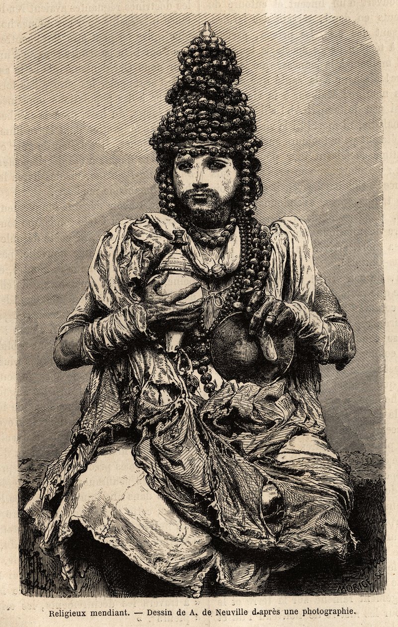 En tigger religiøs. Gravering til illustration af rejsen i Indiens meridionalprovinser, af Alfred Grandidier, i 1862-1864, udgivet i "" le tour du monde"", under ledelse af D