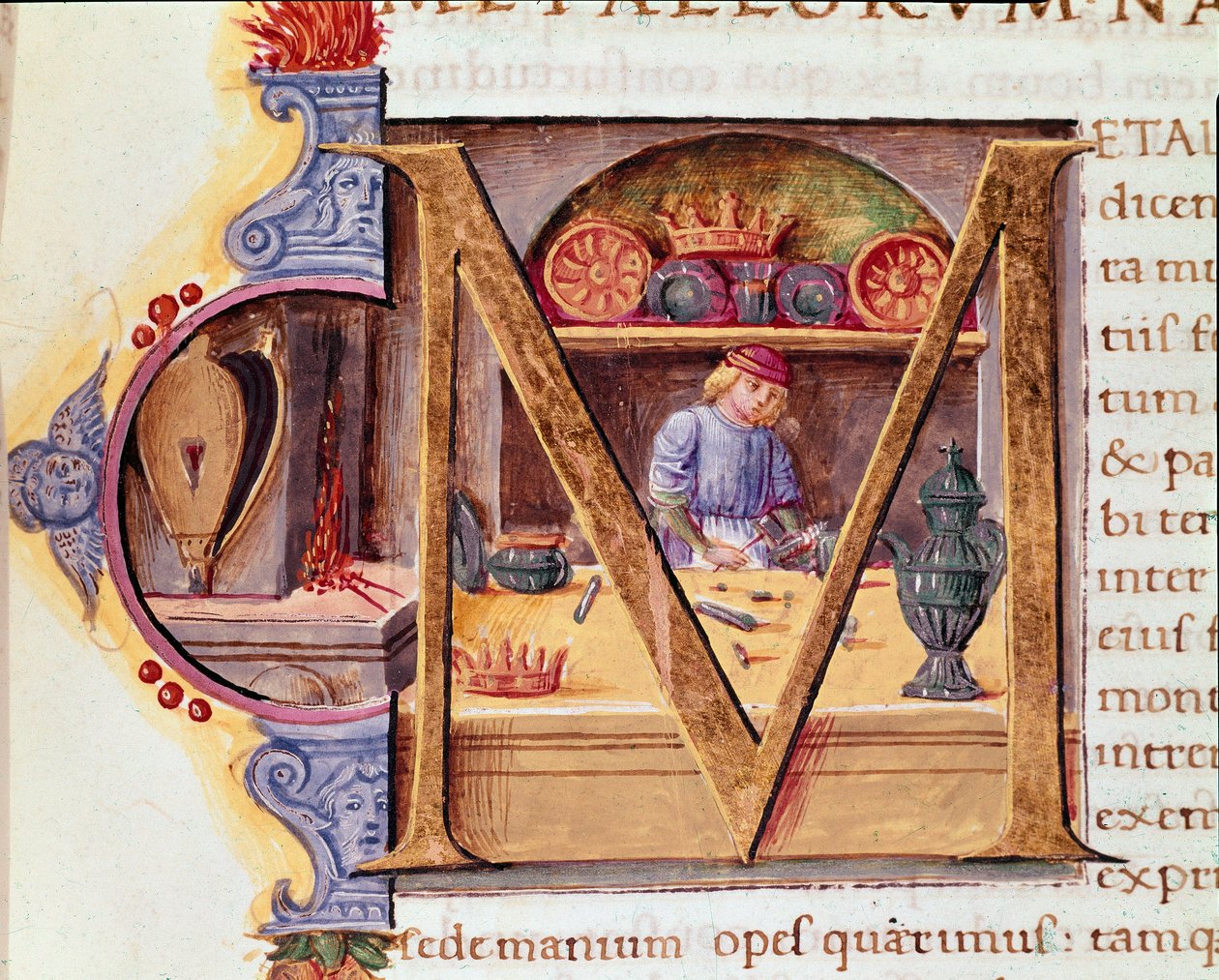 En smed på arbejde på sit værksted. Mansucrit "Natural History"" af den romerske forfatter og naturforsker Plinius den Ældre (23-79 e.Kr.) 15. århundrede Venedig Biblioteca Marciana af Unknown artist