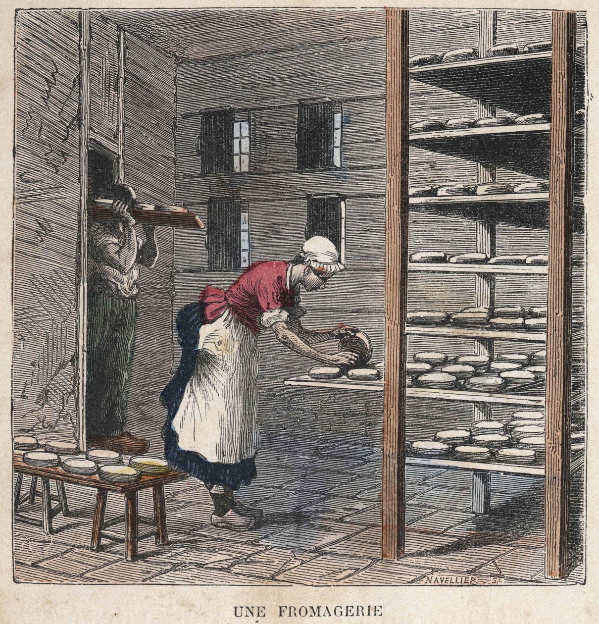 En ostefabrik. 1800-tals illustration. Bianchetti samling. af Unknown artist
