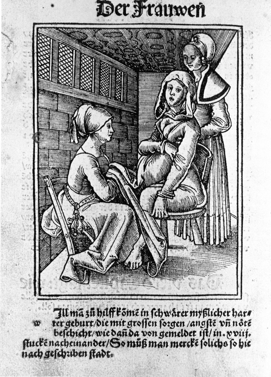 En fødsel. Xylografi af Konrad Merkel efter "De gravide og jordemødre Rosengarten", Hagenau af Unknown artist