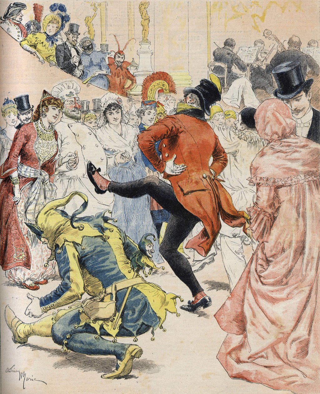 Et kostumebal i 1800-tallet. Illustration af Adrien Marie - i "" søndagssol"" fra januar 1893. Bianchetti samling af Unknown artist
