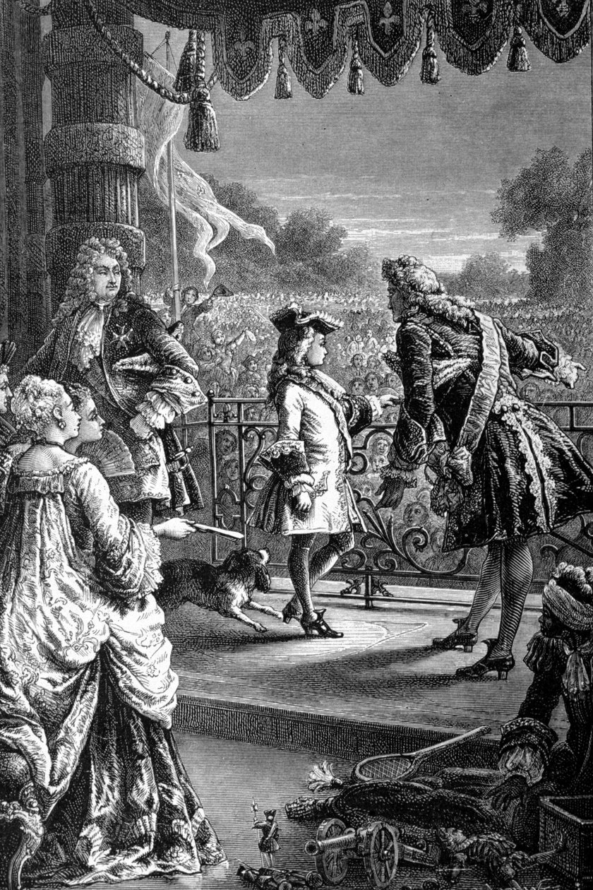 En hofdame viser den unge Ludvig XV (1710 - 1774), mængden i glæde og fortæller ham En dag vil alt dette blive dit. Indgravering af det 19. århundrede. af Unknown artist