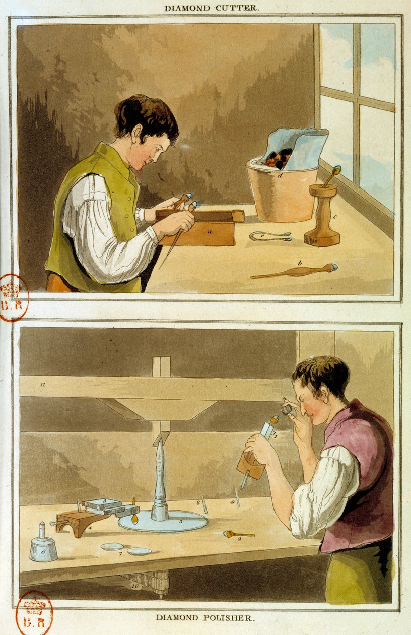 En diamantskærer. 1800-tals gravering Paris, B.N. af Unknown artist