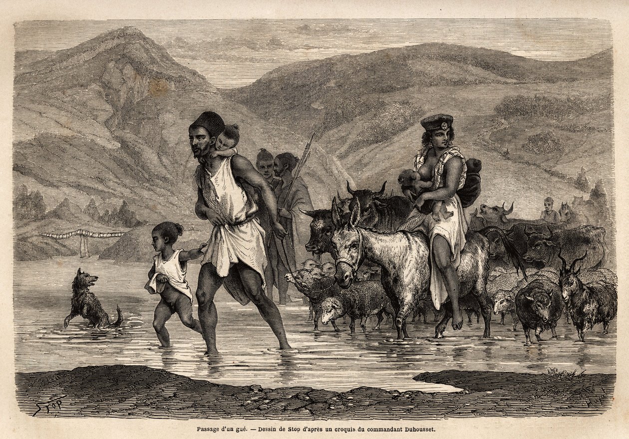 En familie af kabylske hyrder krydser wadi Djema for at gå til Beni Menguellet-marchen, den vigtigste i regionen; familiens overhoved vover først, efterfulgt af hans familie og hans besætning, fårene først og efter dem størstedelen af kvæget. Eng af Unknown artist