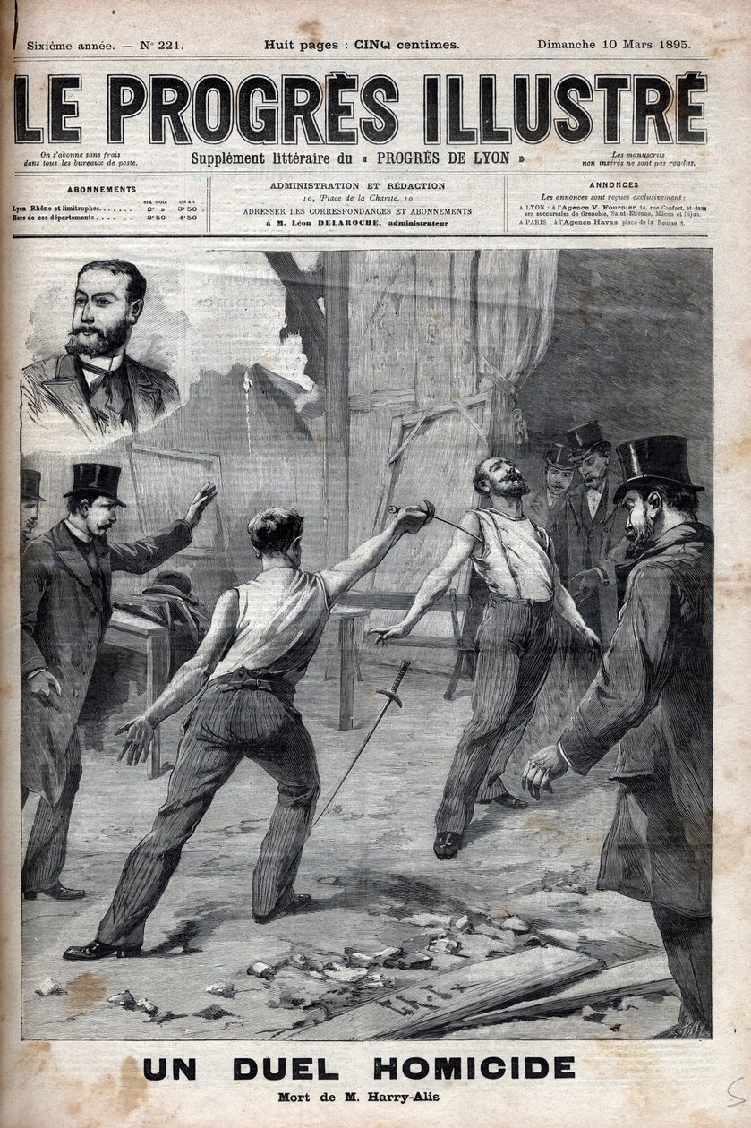 En drabsduel - Den 1. marts 1895, en duel med talen mellem to medlemmer af Komitéen for Fransk Afrika, som tidligere var gode kammerater, Alfred Le Chatelier og Hippolyte Percher, alias Harry Alis, og denne af Unknown artist