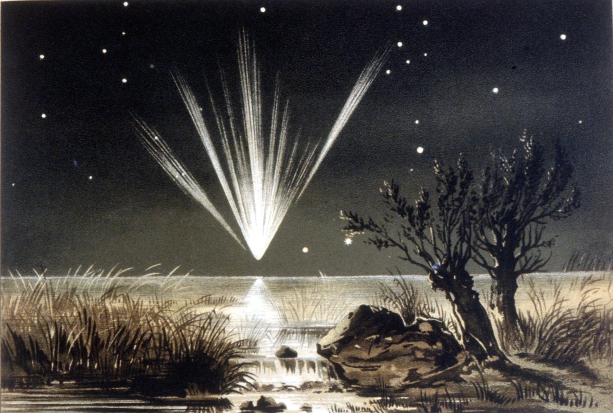 En meteorit falder i havet. Farvelitografi fra slutningen af 1800-tallet af Unknown artist