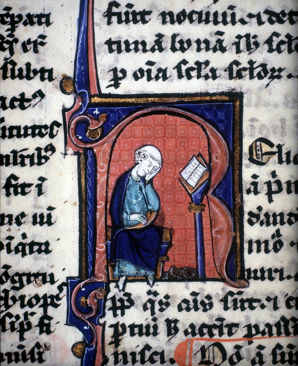 Et miniaturebogstav "R", der repræsenterer en klog mand, taget fra et manuskript af Aristoteles af Unknown artist