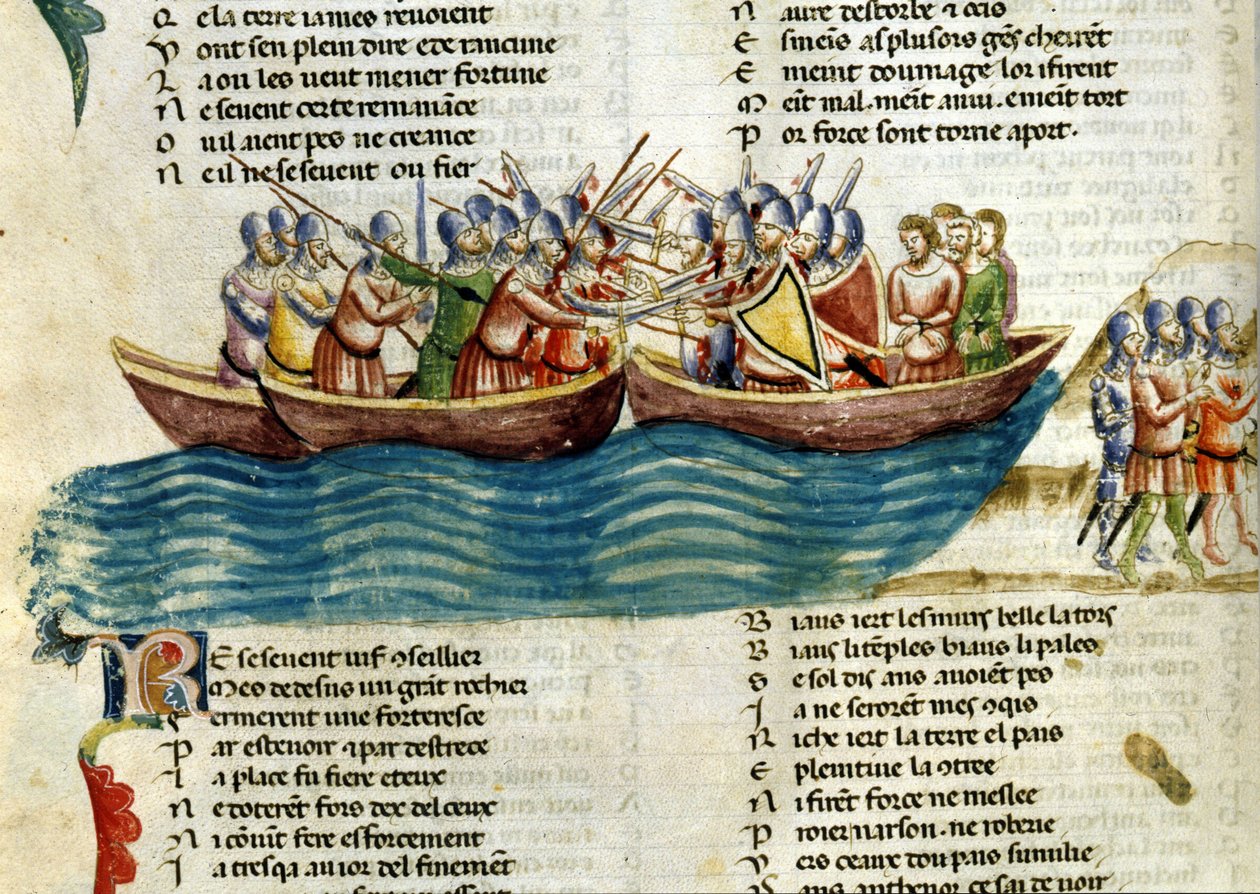 Et søslag. 13. århundredes miniature af Unknown artist