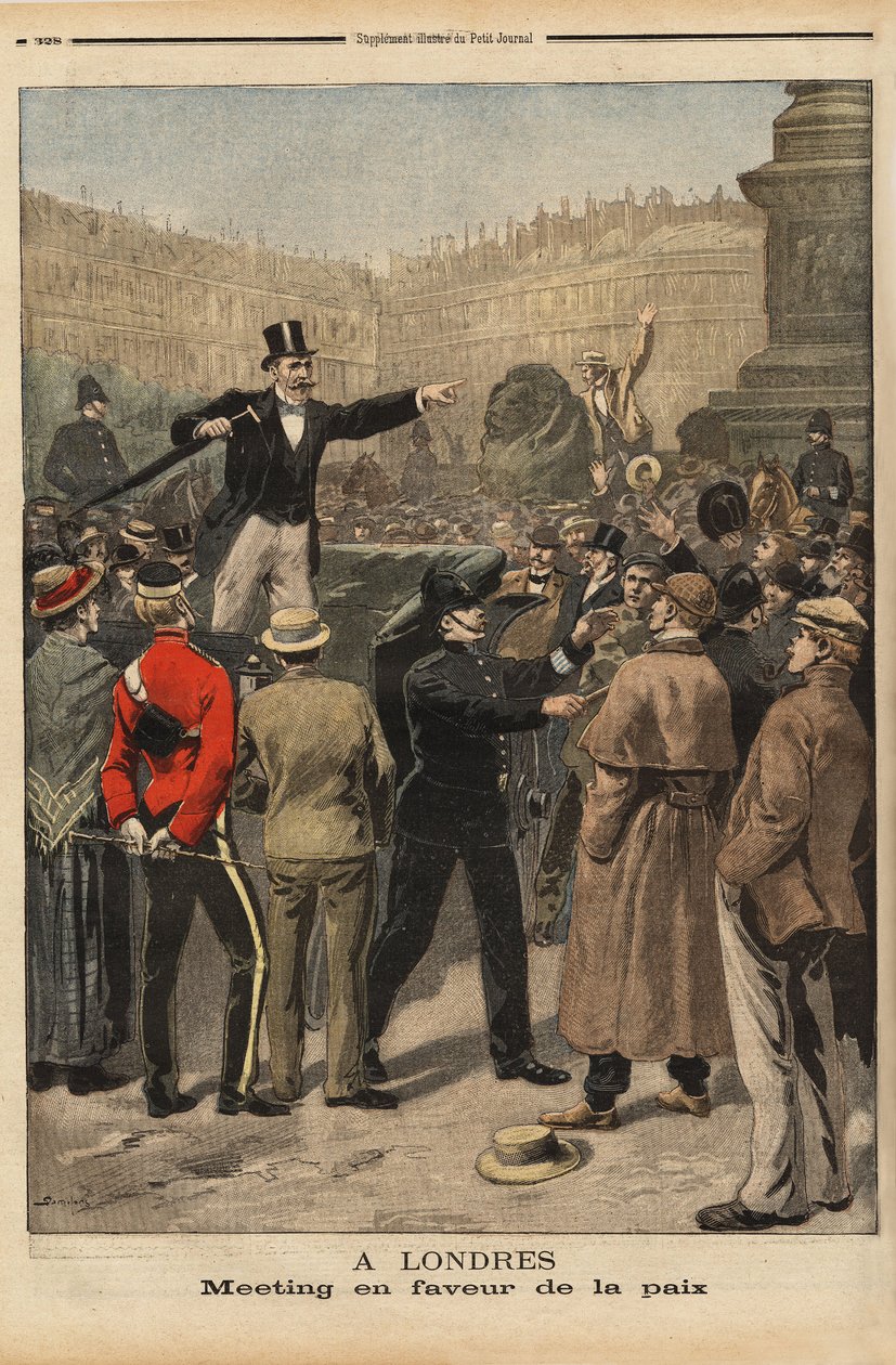 Et fredsmøde i Transvaal, Trafalgar Square, London. Indgravering i "" Le petit journal"" 8/9/1899. Selva samling. af Unknown artist