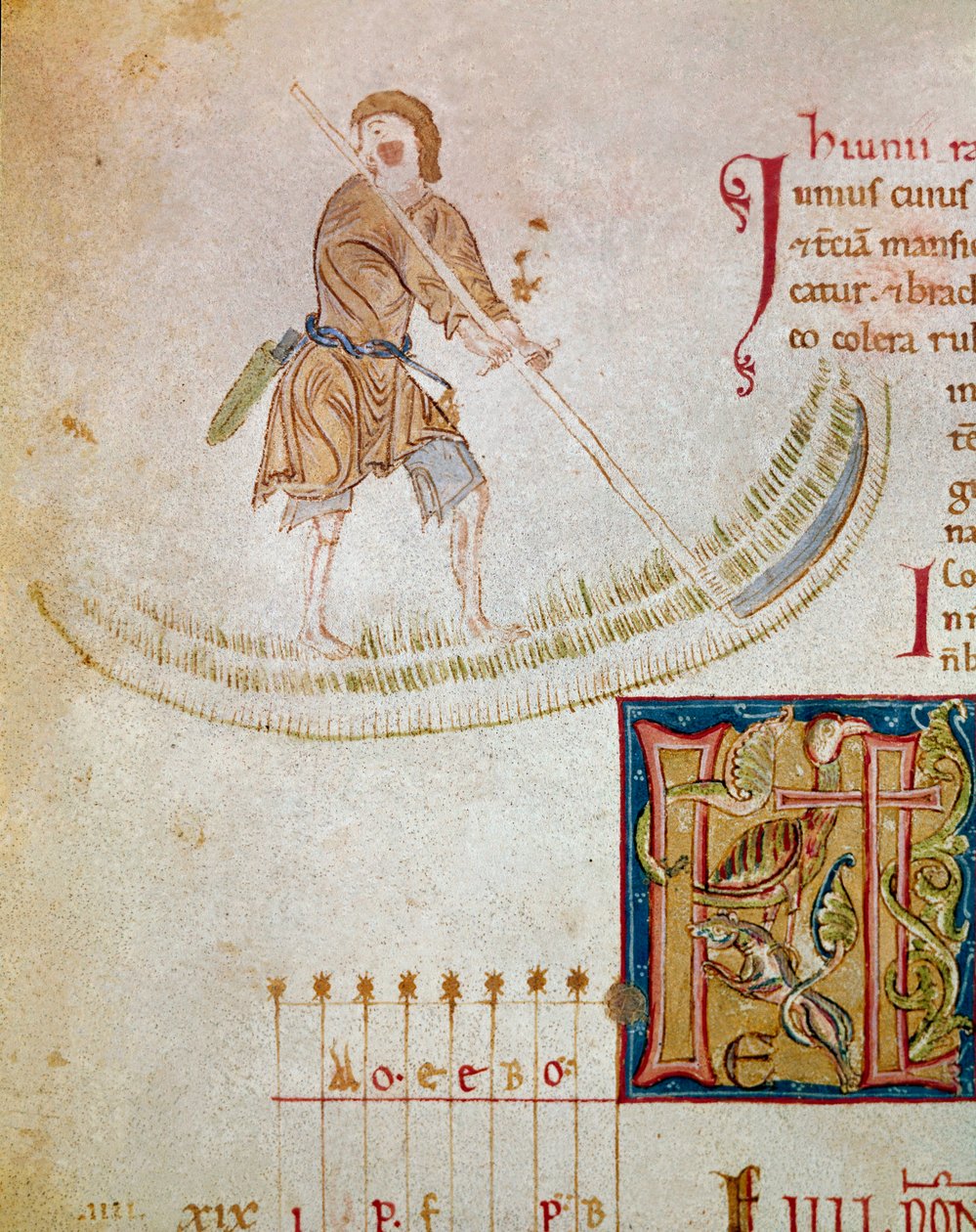 En bonde, der slår græsset, juni måned. (miniature af Unknown artist