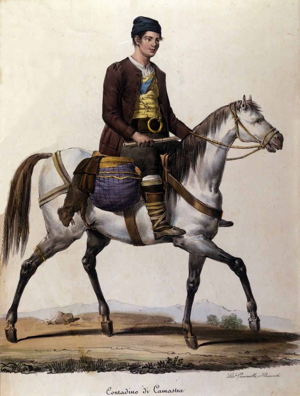 En bonde til hest i nærheden af Camastra på Sicilien Gravering af det 19. århundrede af Unknown artist