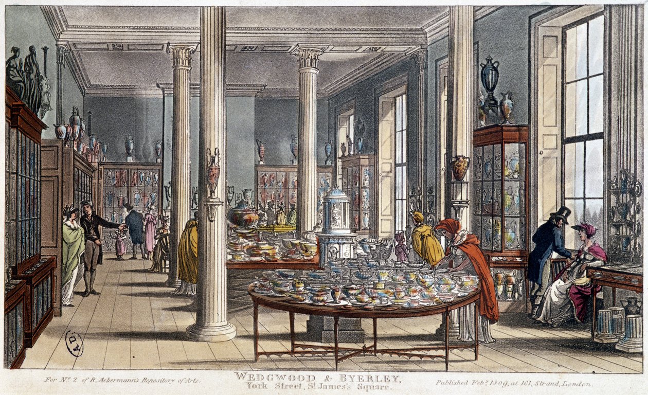 En porcelænsbutik i London (England) Wedgwood & Byerley - Litografi omkring 1800 af Unknown artist