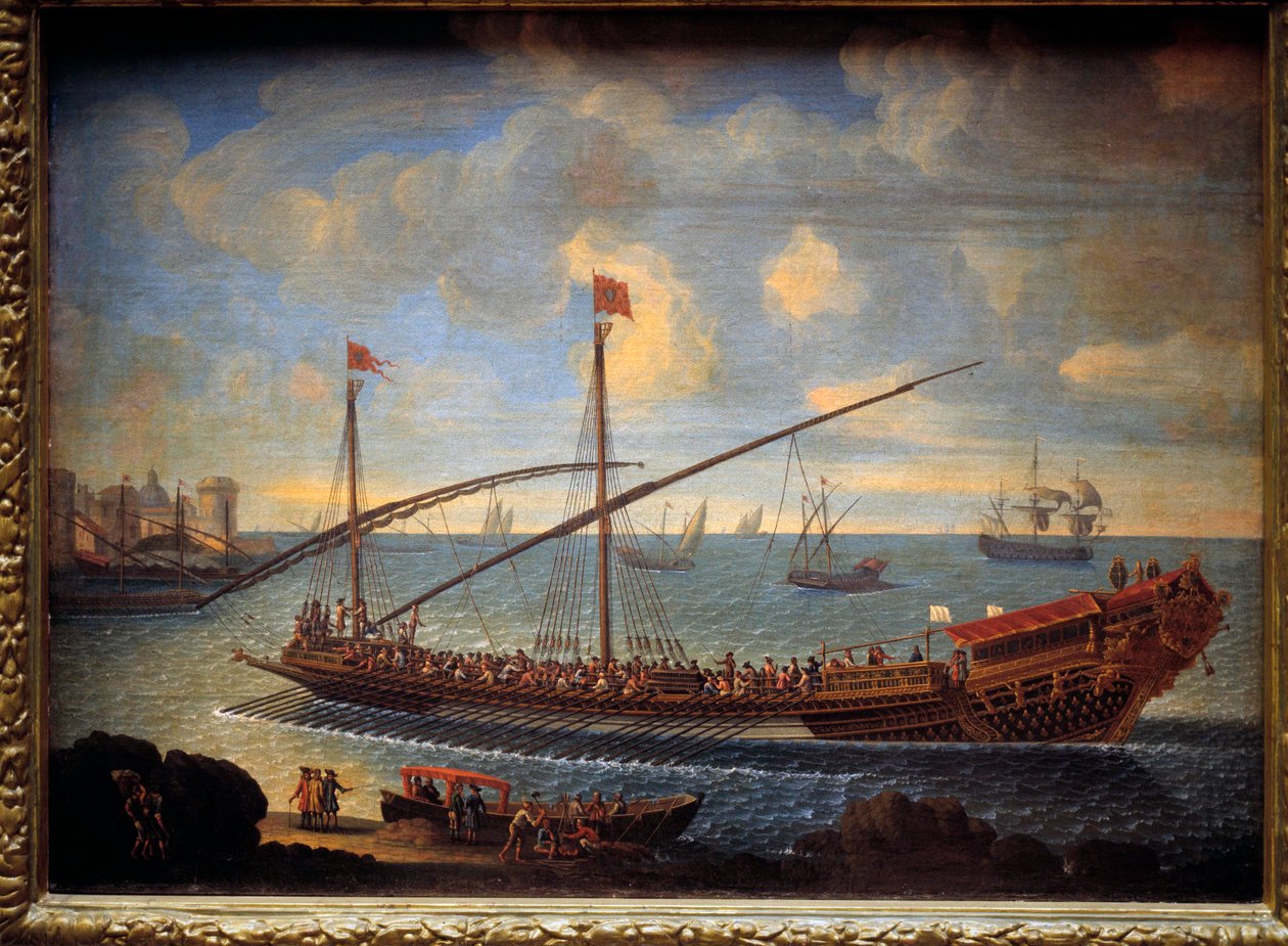 En kongelig kabys vender tilbage til havnen Dette er "Reale de France" bygget i 1679. Anonymt maleri fra det 17. århundrede. Paris, Musee de la Marine af Unknown artist