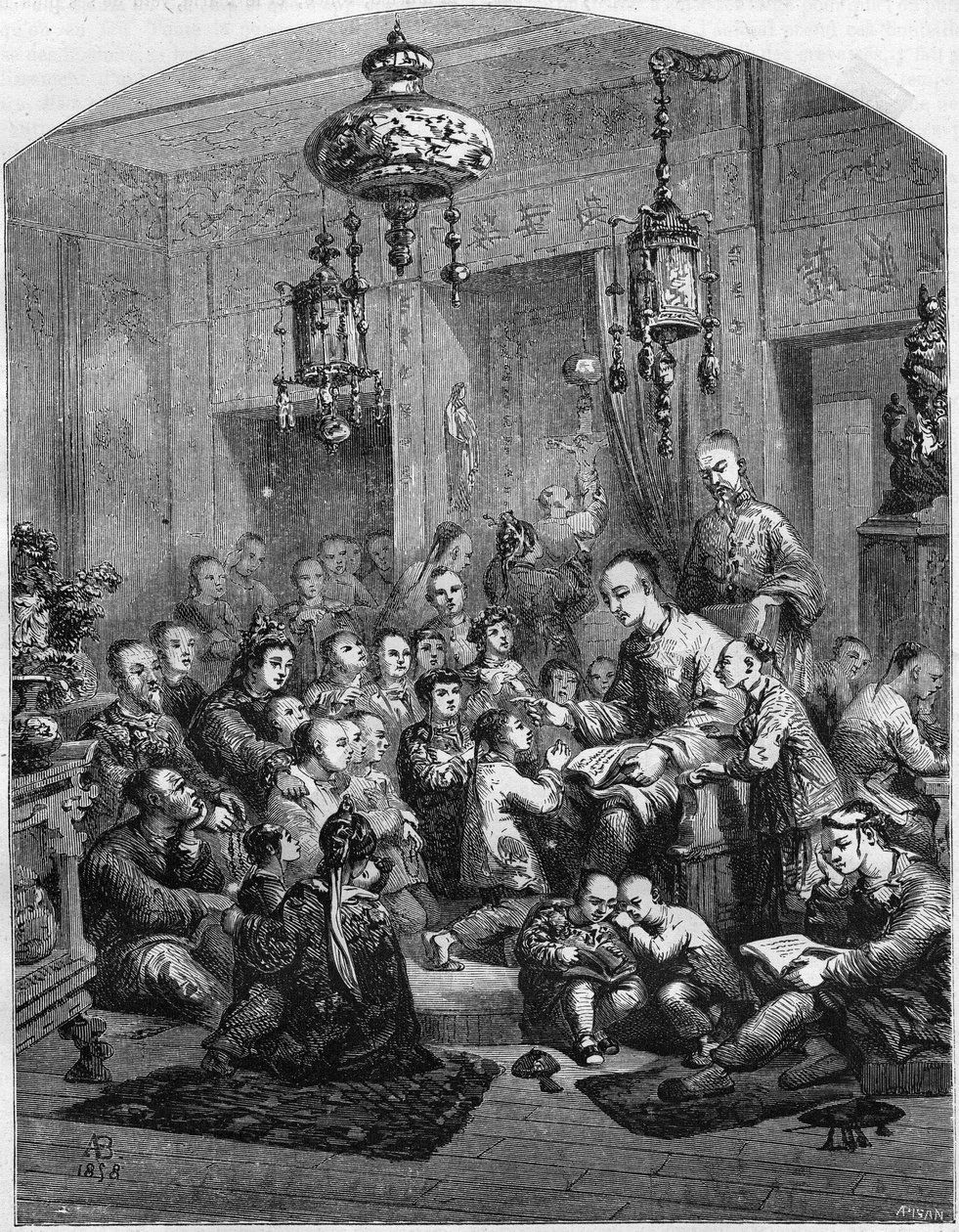 En skole i Kina i 1858. af Unknown artist