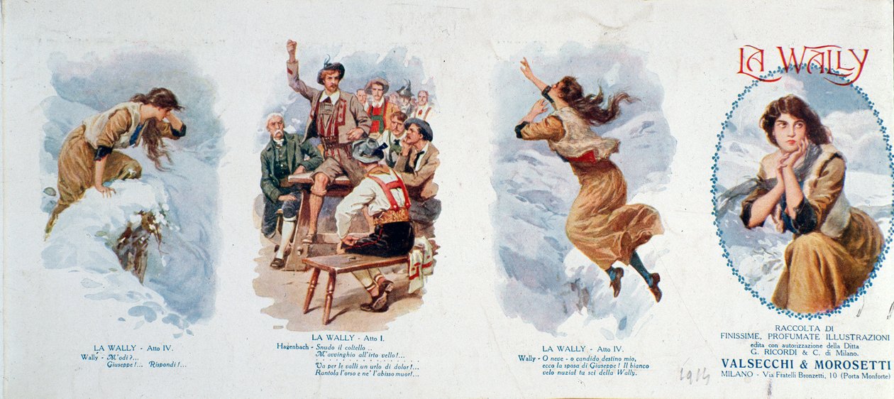 En række vignetter, der illustrerer operaen La Wally (litografi) af Unknown artist