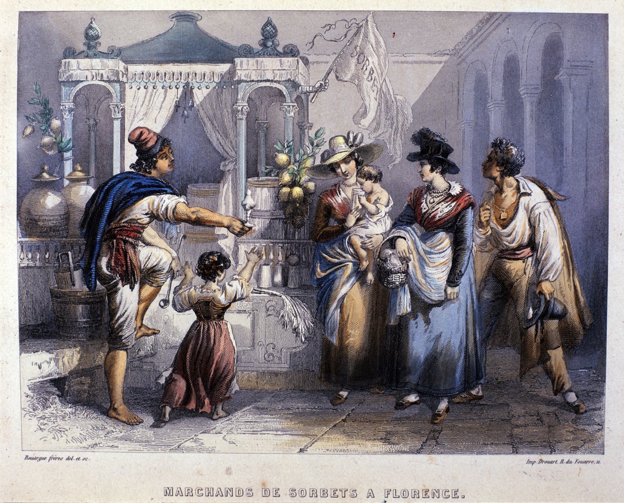 En sorbethandler i Firenze. Litografi omkring 1820 af Unknown artist