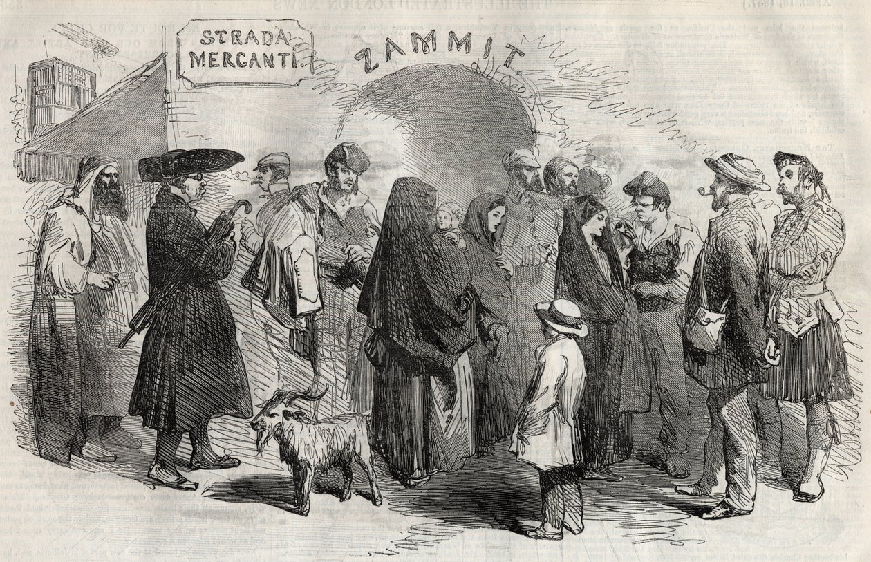 En gade i Valletta (Valletta) på øen Malta (Malta) i 1857. af Unknown artist