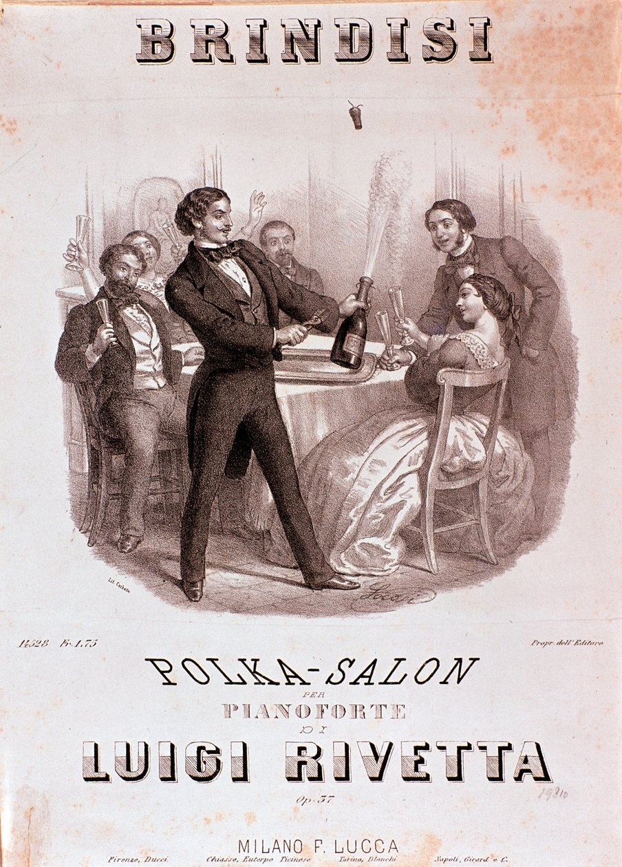 En skålscene. Illustration af partituret af Brindisi polka af Rivetta af Unknown artist