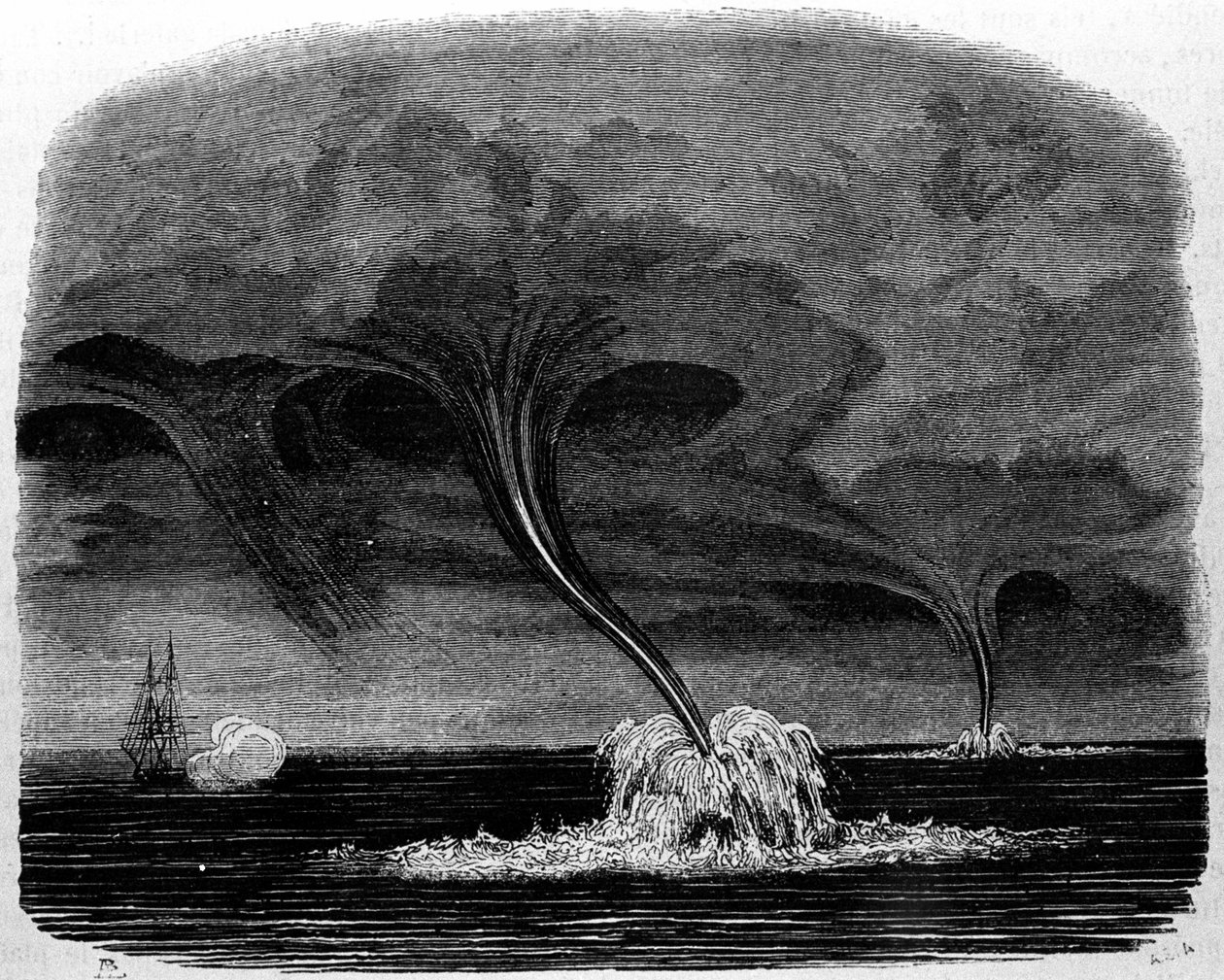 En tornado af vand. 1800-tals gravering. af Unknown artist