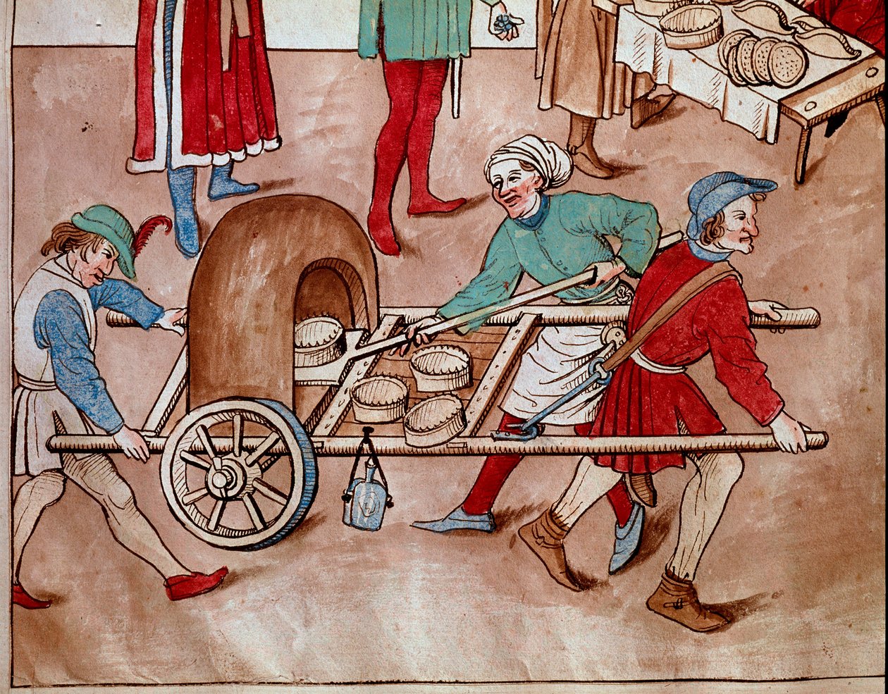 En gående bager. Miniature fra "Krøniker fra Konciliet i Konstanz" af Ulrich Richental (1360-1437) 1438 ca. Prag, nationalbibliotek af Unknown artist