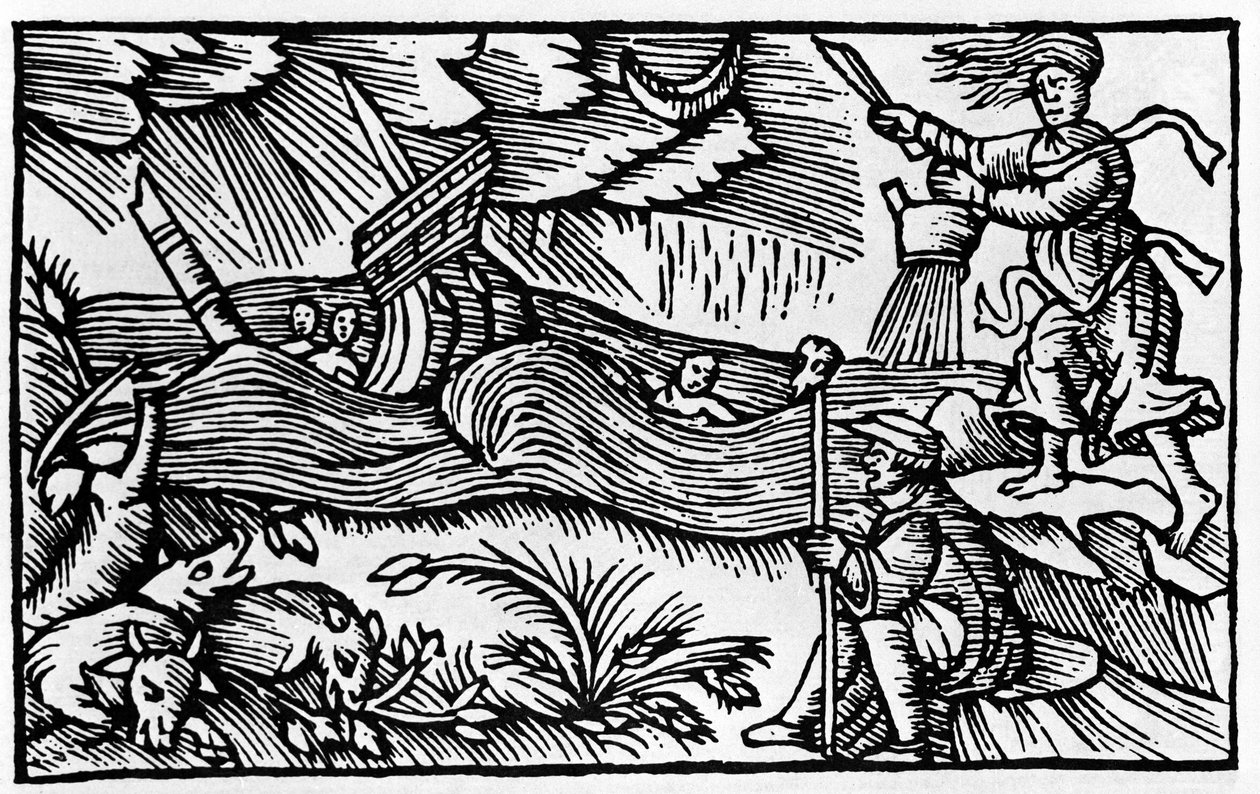 En heks forårsager en storm efter "Historia de gentis nortentrionalibu" af Olaus Magnus, Rom 1555 af Unknown artist