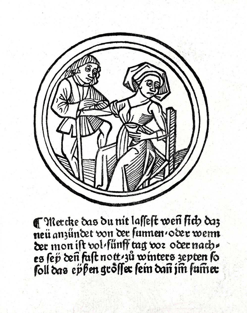 En kvindes blødning. Xylografi i "Buch de Surgery" af Hieronimus Braunschweig. Strasbourg 1497 af Unknown artist
