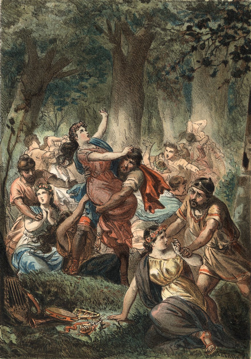 Romernes bortførelse af sabinerne. Indgravering af 1881.i "" Skønhedskulturen"" af Juan Justo Huguet, Molinas Hermanos editores af Unknown artist