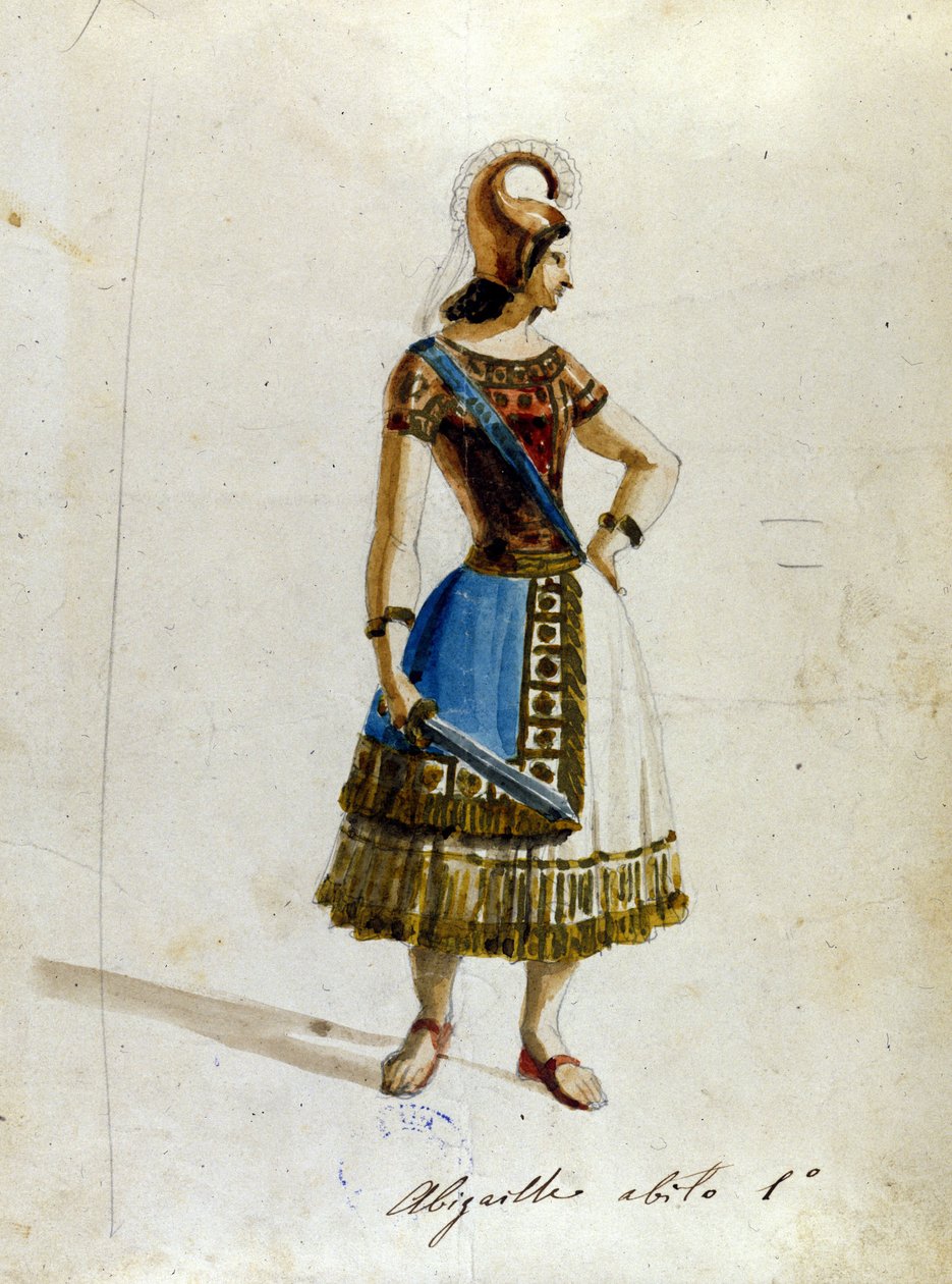 Abigaille kostume i operaen af Giuseppe Verdi (1813 - 1901), "" Nabucco""" først kaldet "" Nabucodonosor"" Museum of the Scala af Unknown artist