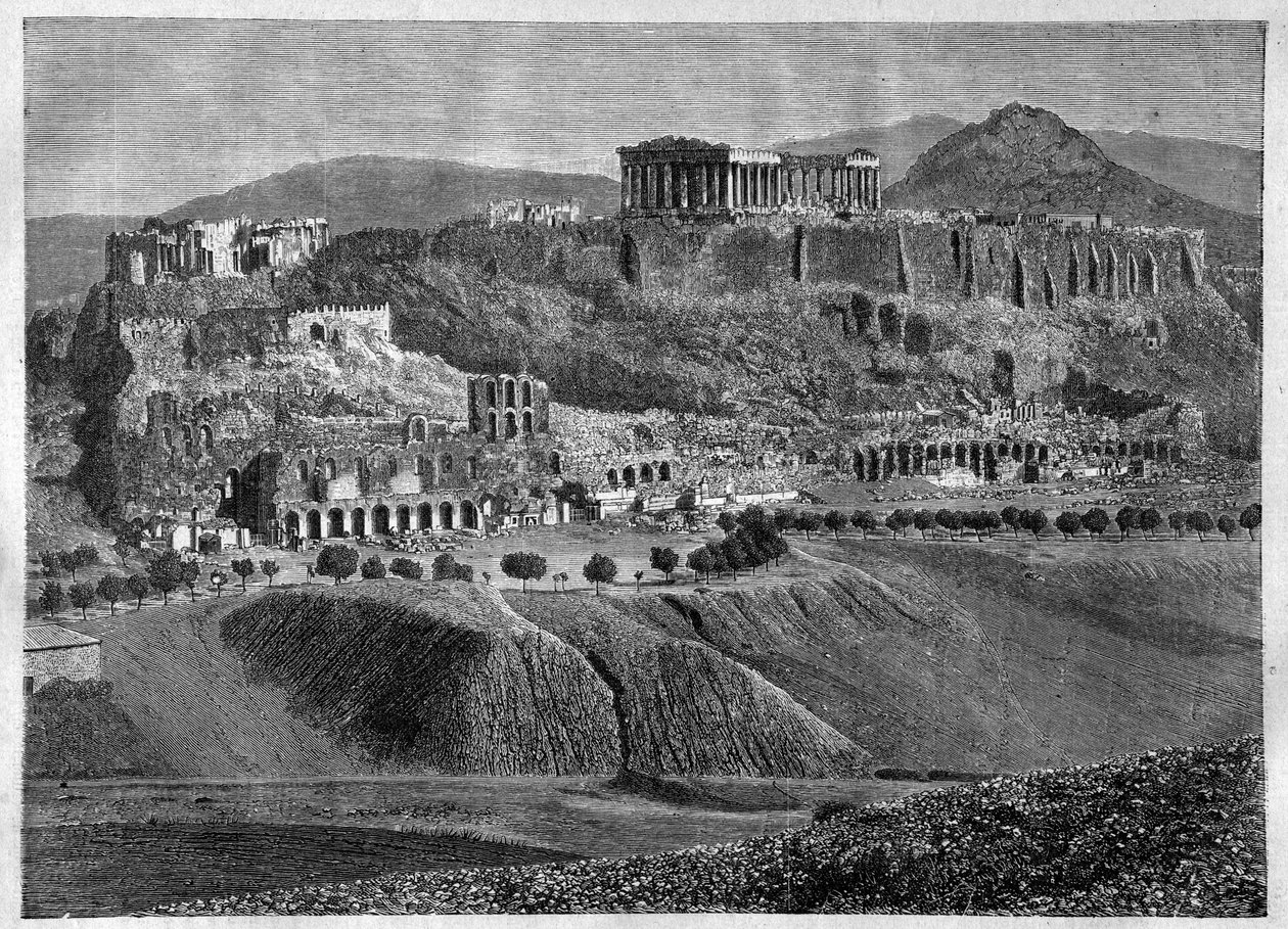 Akropolis i Athen 1881- Akropolis i Athen i 1881 - gravering - af Unknown artist