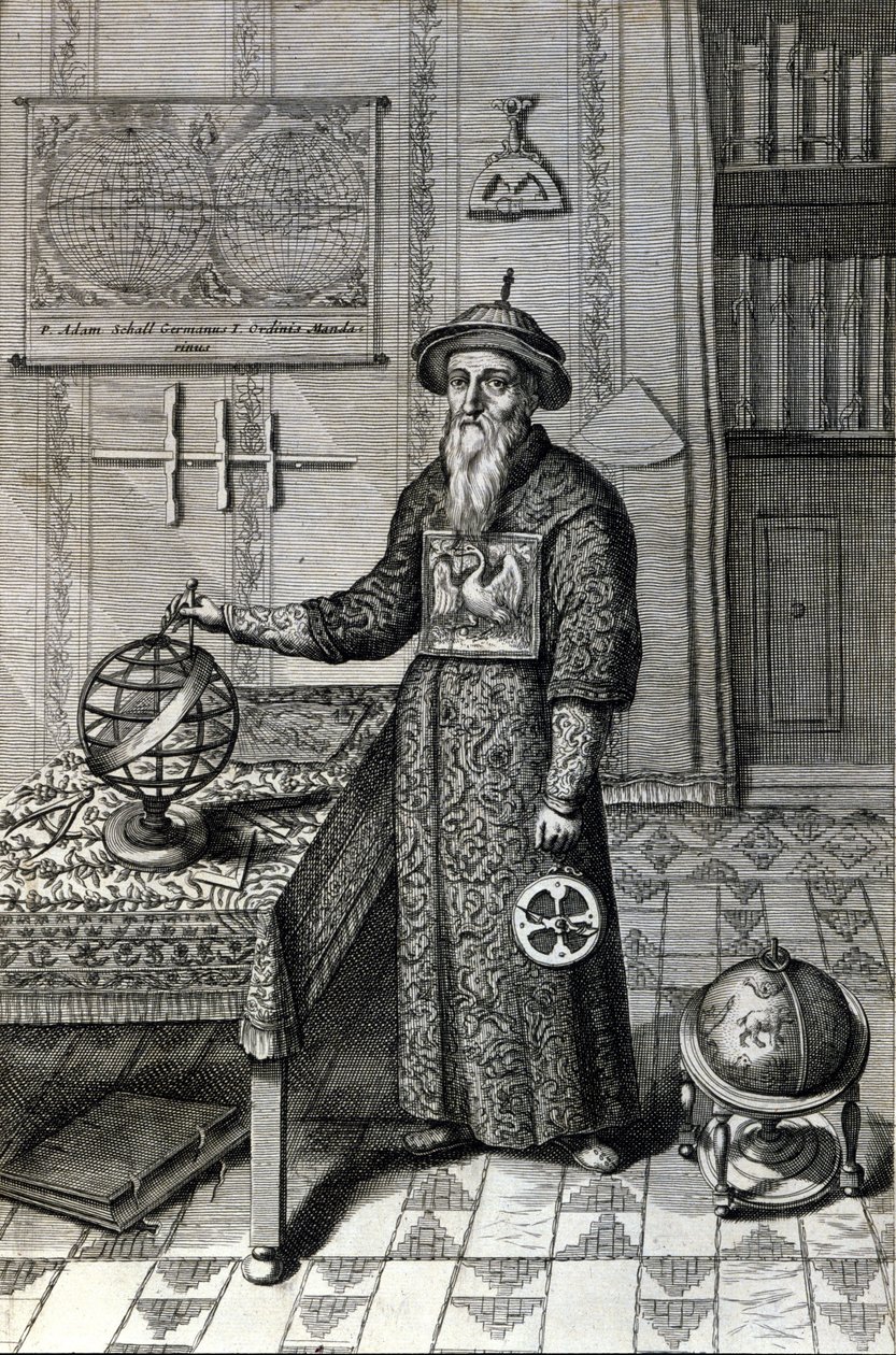 Adam Schall, astronom (1592-1666) i mandarinkostume i Pekin Observatory, i "Kina" af Athanase Kircher (eller Athanasius Kircheri) af Unknown artist