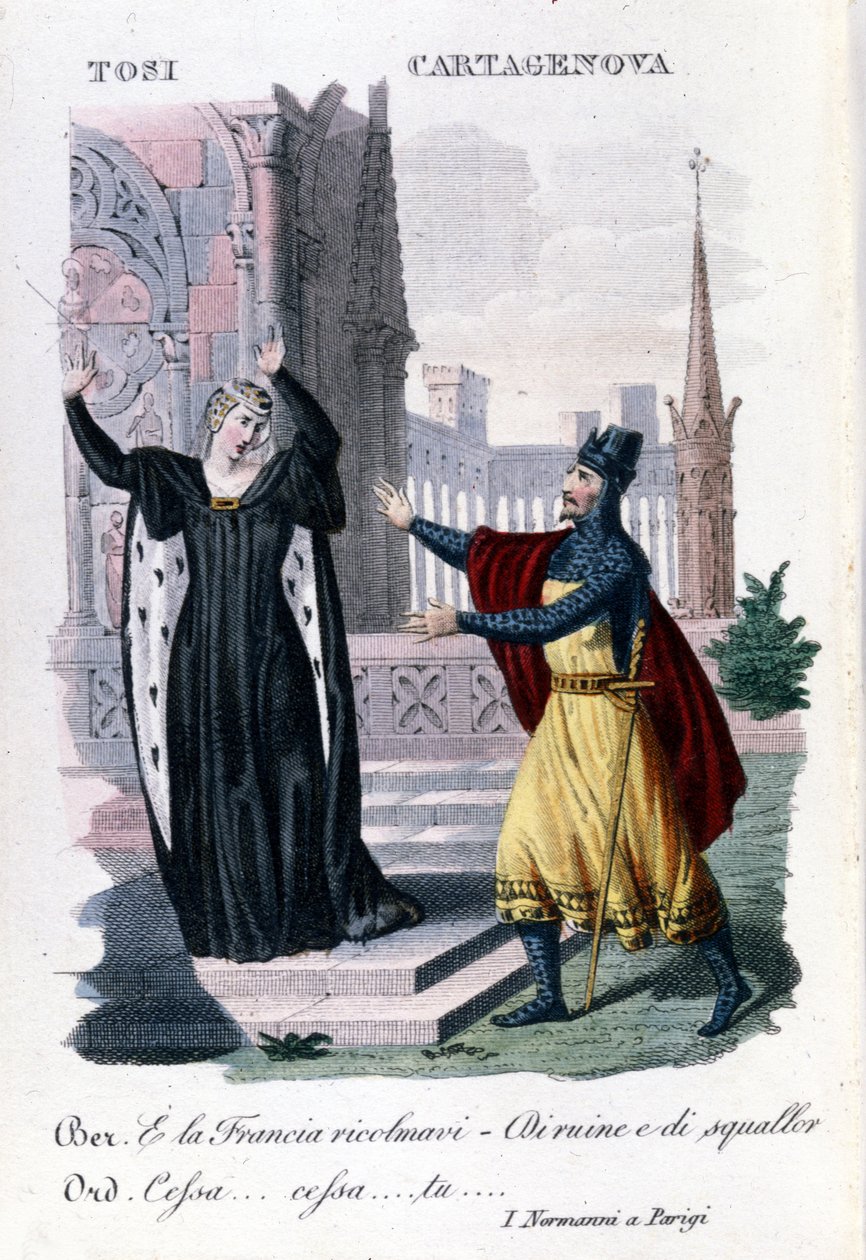 Adelaide Tosi og Orazio Cartagenova i "Normannerne i Paris" af Saverio Mercadante. Italiensk komponist (1795 til 1870). af Unknown artist