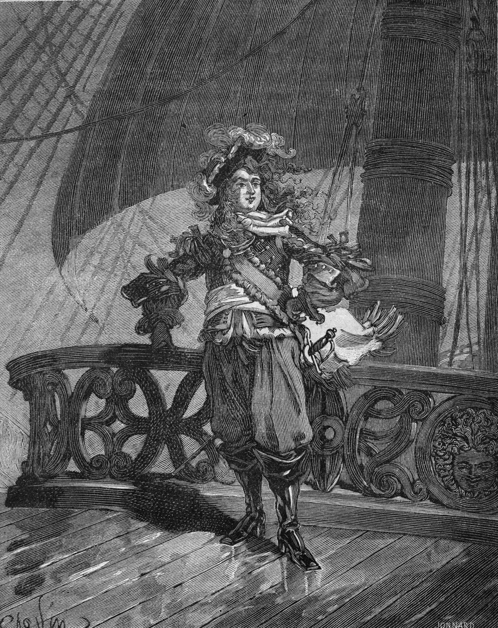 Admiral Tourville (Anne Hilarion af Costentin (Cotentin), greve af Tourville (1642-1701). på skibet "Soleil Royal". Indgravering af det 19. århundrede. I "Histoire de France" af Jules Michelet af Unknown artist