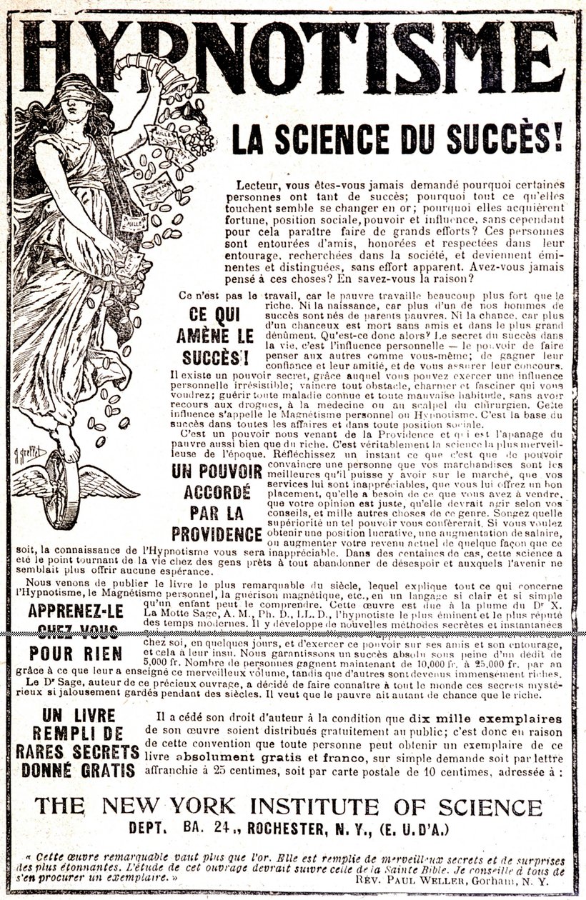 Annoncering for en bog om hypnose - i "" Le Petit Journal"" af Unknown artist
