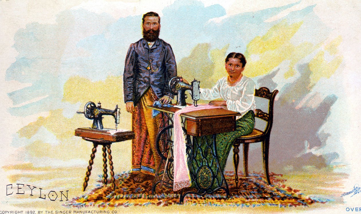 Annoncering for symaskiner Singer, Ceylon (nuværende Sri Lanka). 1892 af Unknown artist