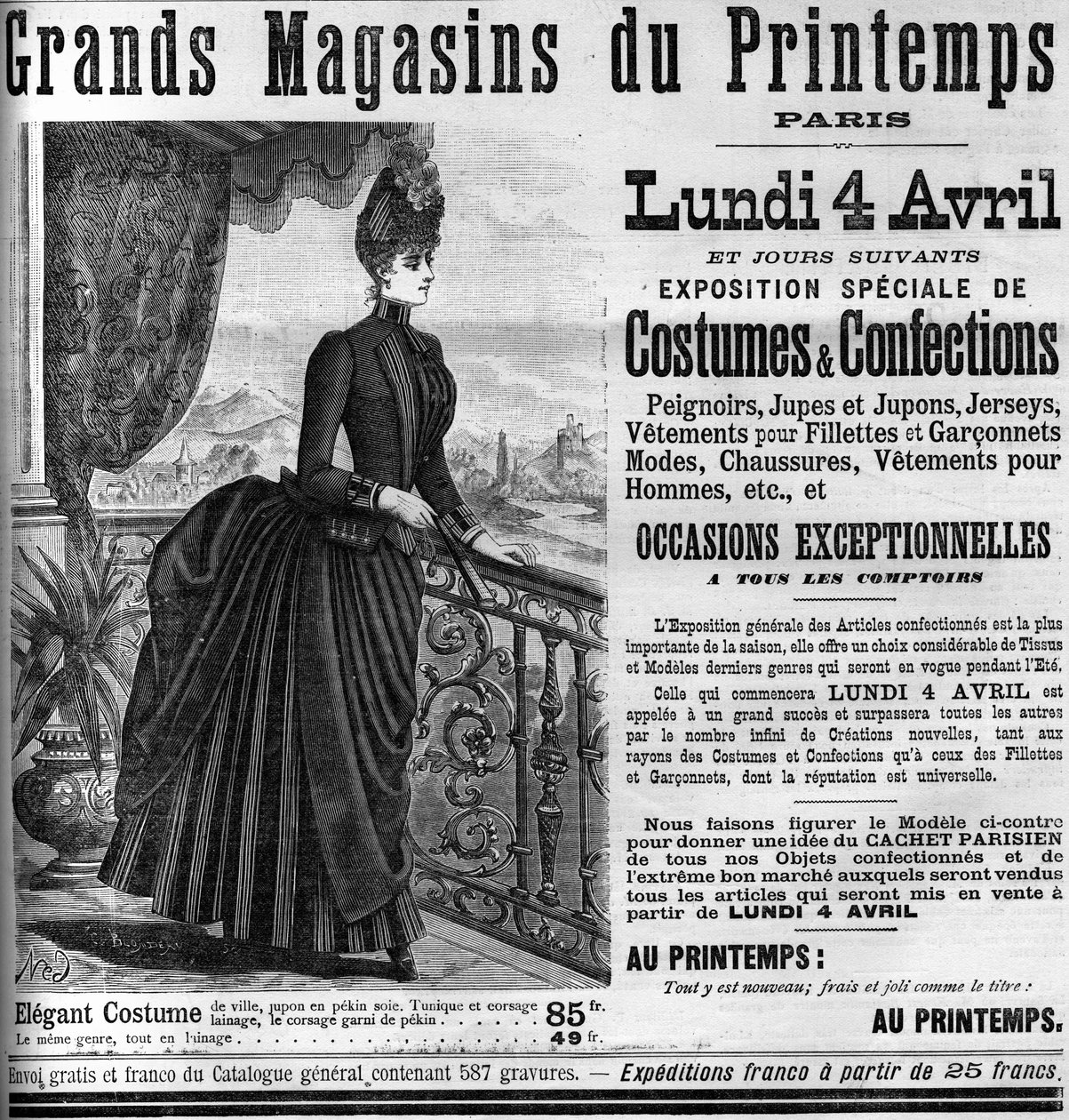 Annoncering for stormagasinerne i Printemps i Paris, i Le Monde Illustrée 1887. af Unknown artist