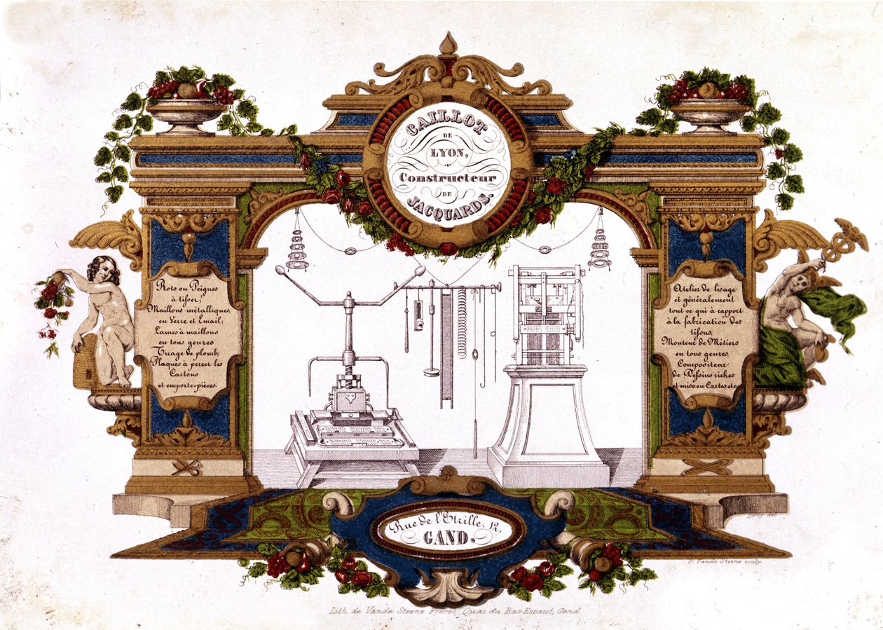Reklame for en bygherre af Jacquard Loom "" Caillot de Lyon"". 1840. af Unknown artist
